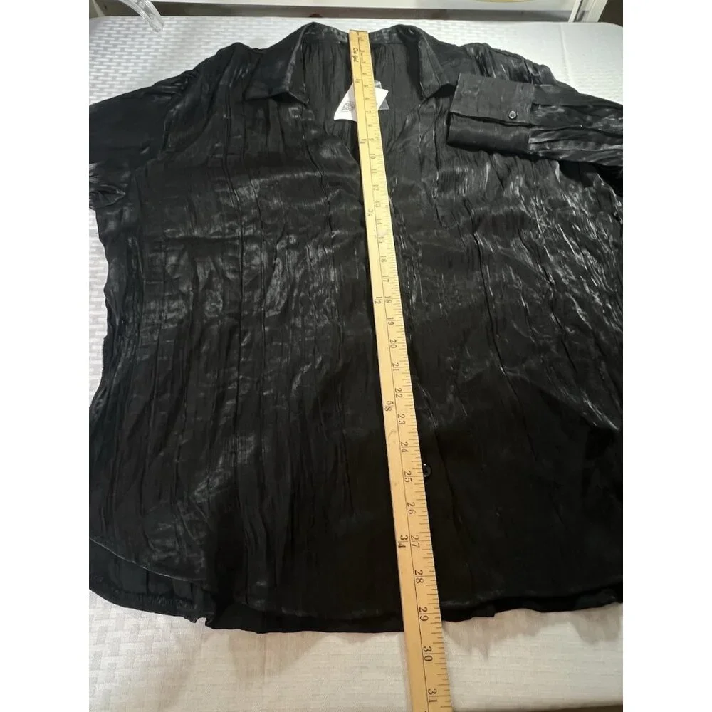 Forever 21‎ Long Sleeve Button Black Crinkle Slit Sides Women’s Size Large NWT - Picture 10 of 16